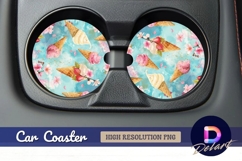 Ice cream cones with blossoms Round Car Coaster PNG Product Image 1
