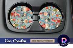 Gnome floral Round Car Coaster PNG Product Image 1