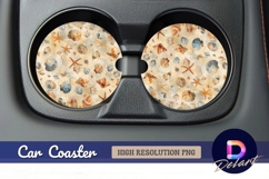 seashells and starfish Round Car Coaster PNG Product Image 1