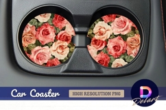 Floral with roses Round Car Coaster PNG Product Image 1