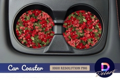 Round car coaster red flower Round Car Coaster PNG Product Image 1
