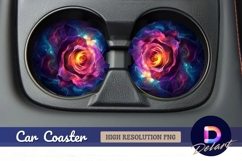 Cosmic rose flower Round Car Coaster PNG Product Image 1