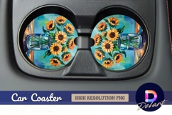 Sunflower bouquet in vase Round Car Coaster PNG Product Image 1