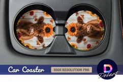 Highland cow with sunflower and Round Car Coaster PNG Product Image 1