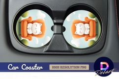 Cute cartoon cat sitting on orange Round Car Coaster PNG Product Image 1
