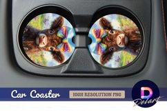 Adorable calf with rainbow bow Round Car Coaster PNG Product Image 1