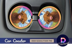 Highland cow in rainbow circle Round Car Coaster PNG Product Image 1