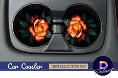 Golden rose blossom with leaves Round Car Coaster PNG Product Image 1