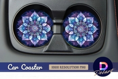 Blue and purple floral mandala Round Car Coaster PNG Product Image 1