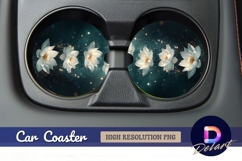 Elegant lotus flowers dark background Round Car Coaster PNG Product Image 1