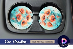 Watercolor poppies and butterflies Round Car Coaster PNG Product Image 1