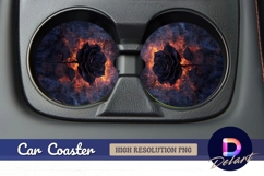 Black rose on fire abstract Round Car Coaster PNG Product Image 1