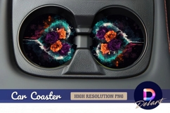 Floral heart on black Round Car Coaster PNG Product Image 1
