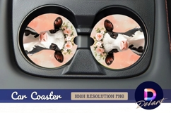 Cute cow with flowers Round Car Coaster PNG Product Image 1