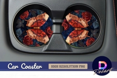 Butterfly with red roses Round Car Coaster PNG Product Image 1