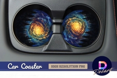Galaxy swirl above forest Round Car Coaster PNG Product Image 1