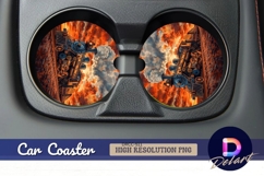 Steaming locomotive against fiery Round Car Coaster PNG Product Image 1