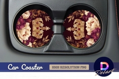 Gold crown and flowers Round Car Coaster PNG Product Image 1