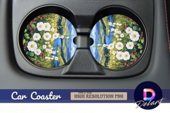 Floral landscape painting Round Car Coaster PNG Product Image 1