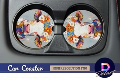 Colorful cow with flowers Round Car Coaster PNG Product Image 1