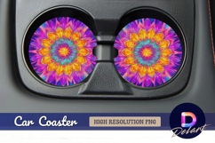 Colorful flower mandala Round Car Coaster PNG Product Image 1