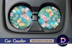 Watercolor butterflies with floral Round Car Coaster PNG Product Image 1