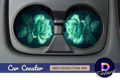 Emerald rose elegant flower Round Car Coaster PNG Product Image 1