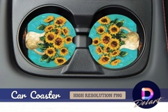 Oil painted sunflowers in a pitcher Round Car Coaster PNG Product Image 1