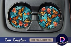 Monarch butterflies with tropical Round Car Coaster PNG Product Image 1