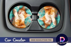 Sleeping cat on blue Round Car Coaster PNG Product Image 1