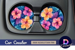Watercolor hibiscus flowers floral Round Car Coaster PNG Product Image 1