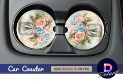 Watercolor flowers in mason jar Round Car Coaster PNG Product Image 1