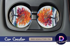 Watercolor autumn tree lakeside Round Car Coaster PNG Product Image 1