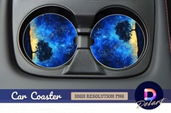 Tree silhouette under starry sky Round Car Coaster PNG Product Image 1