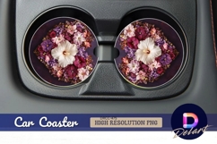 Floral heart Round Car Coaster PNG Product Image 1
