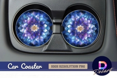 Blue and gold floral Round Car Coaster PNG Product Image 1