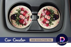 Roses in vase with hearts Round Car Coaster PNG Product Image 1