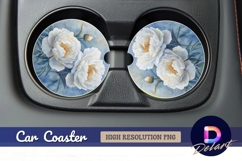 Watercolor white peonies Round Car Coaster PNG Product Image 1