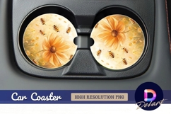 Bees and yellow flowers Round Car Coaster PNG Product Image 1