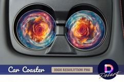 Orange rose with galactic swirl Round Car Coaster PNG Product Image 1