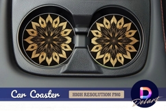 Golden foliage mandala on black Round Car Coaster PNG Product Image 1