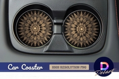Golden floral mandala Round Car Coaster PNG Product Image 1
