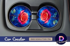 Watercolor rose with blue galaxy Round Car Coaster PNG Product Image 1