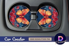 Butterfly with roses on starry night Round Car Coaster PNG Product Image 1
