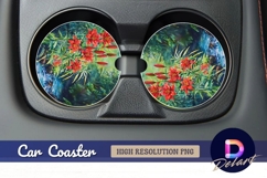 Watercolor orange lilies by stream Round Car Coaster PNG Product Image 1