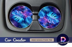Vibrant tropical leaves Round Car Coaster PNG Product Image 1