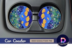 Yellow poppies night painting Round Car Coaster PNG Product Image 1