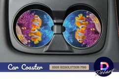 Clownfish pair amidst vibrant Round Car Coaster PNG Product Image 1