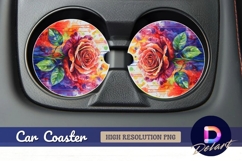 Watercolor rose flower on Round Car Coaster PNG Product Image 1