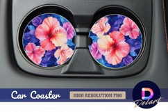 Watercolor hibiscus flowers for Round Car Coaster PNG Product Image 1